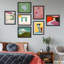 Multicolore Mid-Century pastel paysage abstrait géométrique minimalisme encadré sur papier, 7 pièces-92573527-92573528