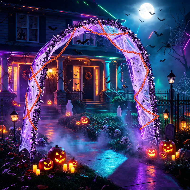 Arche fantôme DEL de 2,2 m (7,2 pi), décoration extérieure amusante et effrayante pour jardin, pelouse ou fête d'Halloween