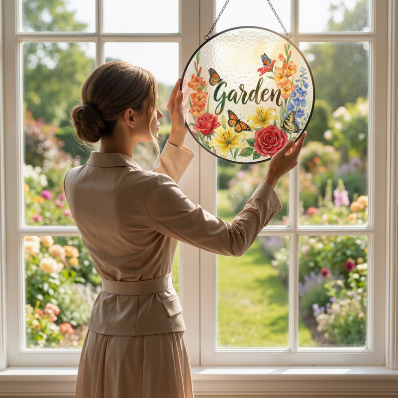 Vitrail de vitrail papillons 12 "H, H 12 po x l 12 po