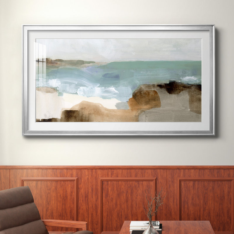 «Ocean Sigh III» - peinture encadrée, H 14,5 po x l 26,5 po x P 1,5 po, Papier avec cadre argenté, Blanc