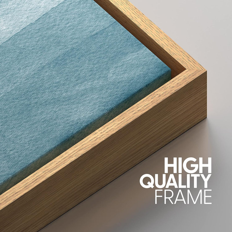 Blue Abstract Landscape Canvas Print Set with Natural Frames