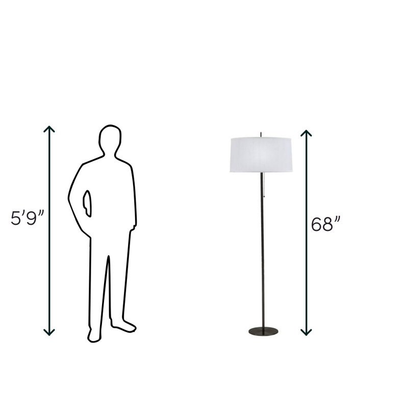 Juley 68'' Traditional Floor Lamp, Black with White Linen Shade
