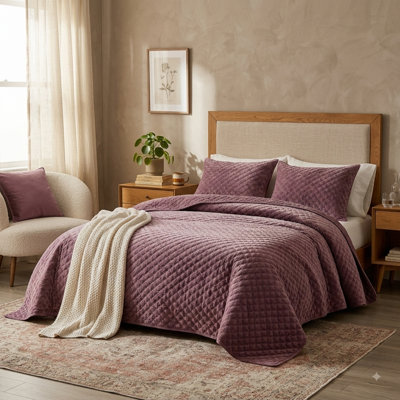 Zera & Velvet Purple 100% Velvet Coverlet/Quilt Set with Pillowcase - Queen