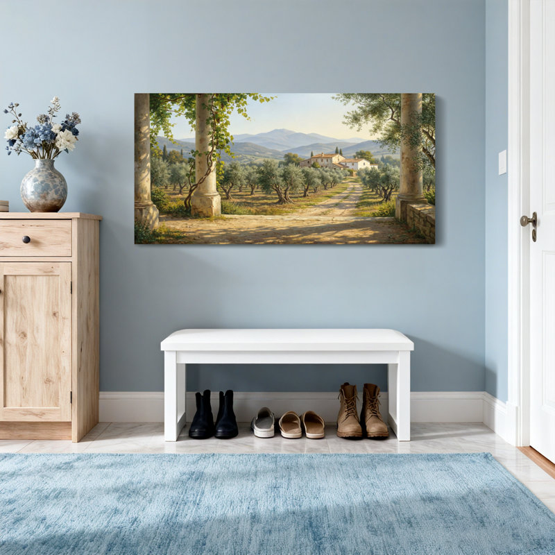 Paysage urbain pittoresque et urbain avec oliviers et une Villa, H 24 po x l 48 po