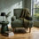 Fauteuil d'appoint rembourré en velours côtelé moderne avec pieds en bois massif