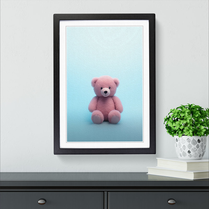 XYZ-FRM-V1223-6136 Teddy Bear Minimalism No.2 - Single Picture Frame Print on Wood, 34cm H x 25cm W x 2cm D, Black 
