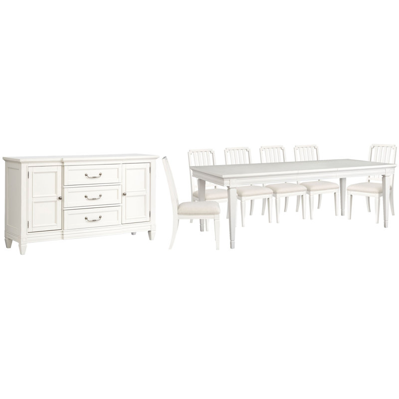 Gilvira Extendable Rectangular Dining Table With 6 Side Chairs And Buffet, 8Pcs:Table,Sideboard,6Chairs
