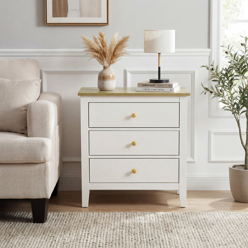 Large 3 Drawer Nightstand With Solid Wood Knobs