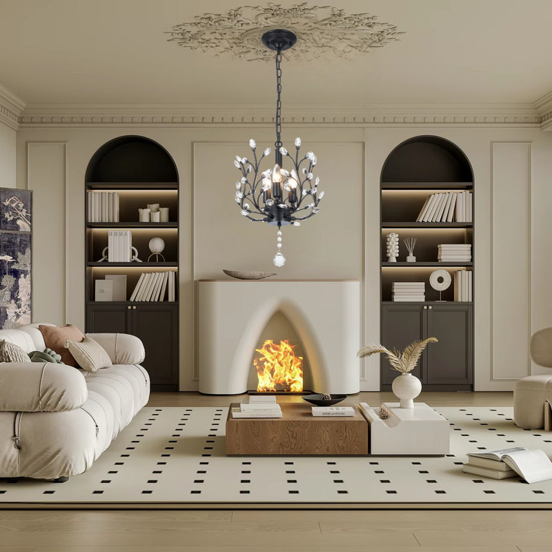 Luminaire suspendu en cristal 17,7 pouces à 3 perles avec source de lumière E12 * 3 (sans les ampoules)