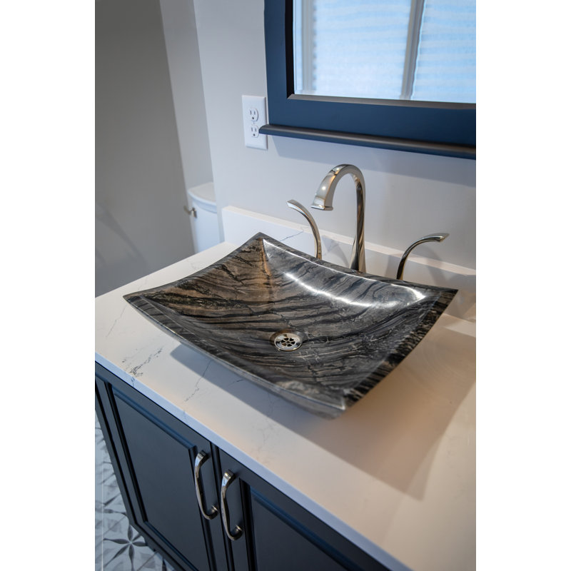 Lavabo de salle de bain vasque rectangulaire fait à la main en pierre noire