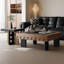 Ensemble de tables basses carrées en MDF noir et blanc avec pierre
