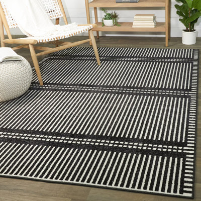 Tapis rayé gris anthracite Ozden