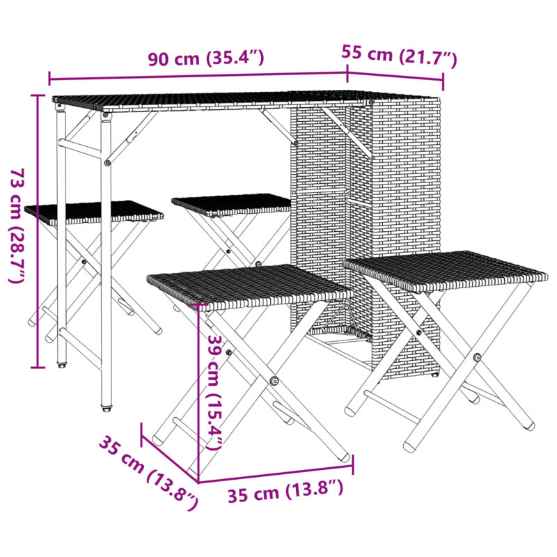 4 - Person Wicker Patio Dining Set with Rectangular Table, Black