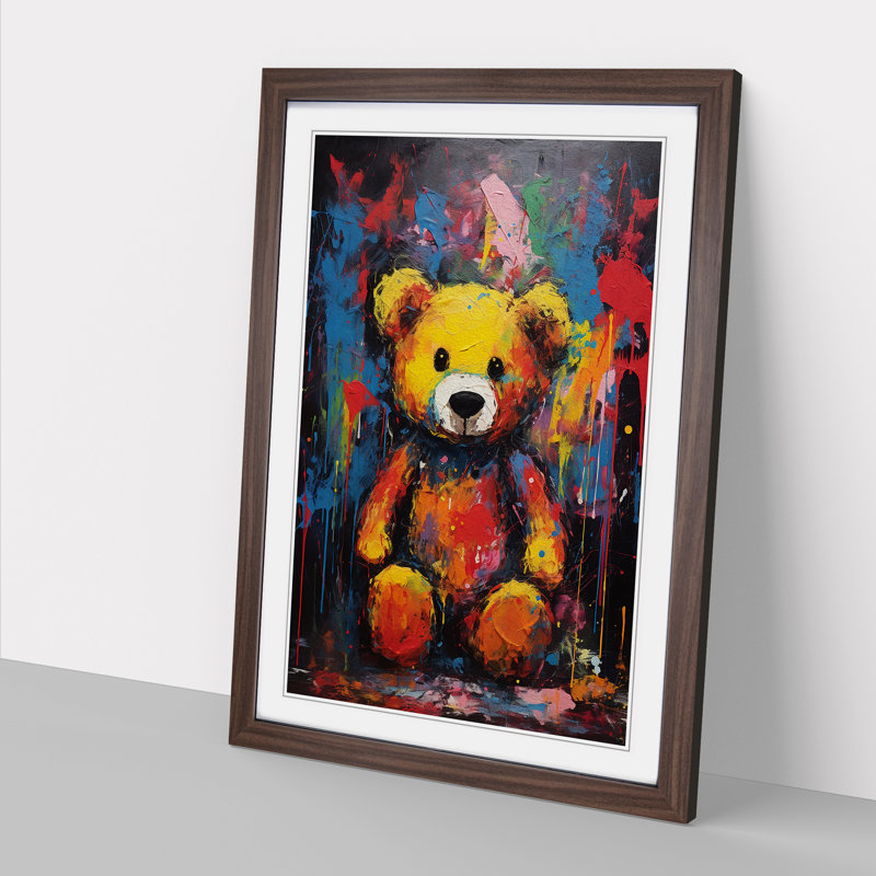 Teddy Bear Expressionism No.2 - Single Picture Frame Print on Wood, Walnut Framed, 34cm H x 25cm W