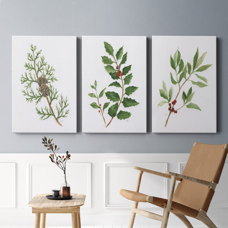 Winter Botanical I - Ensemble de 3 reproductions sur toiles tendues, H 18 po x l 36 po x P 1 po