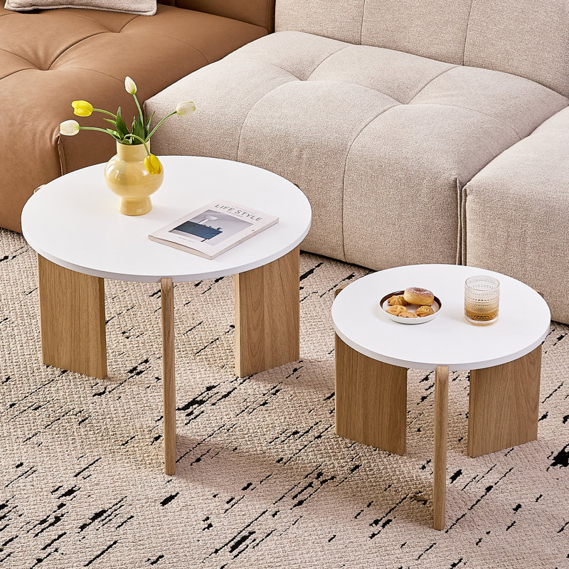 Round Nesting Coffee Tables Set Of 2 For Living Room [Interchangeable Height] Mid Century Modern Circle Side Table For Bedroom, Apartment