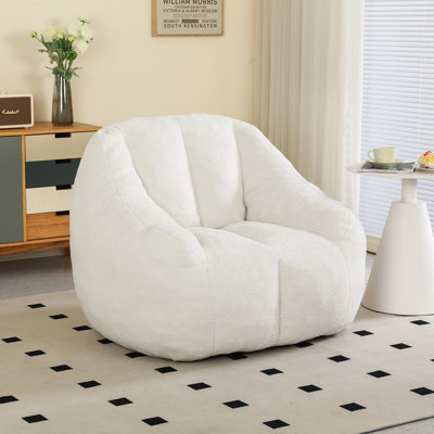 Soft Teddy Fabric Tufted Foam Bean Bag Chair Filled With Memory Sponge For Dorm, Apartment, Living Room by Trule