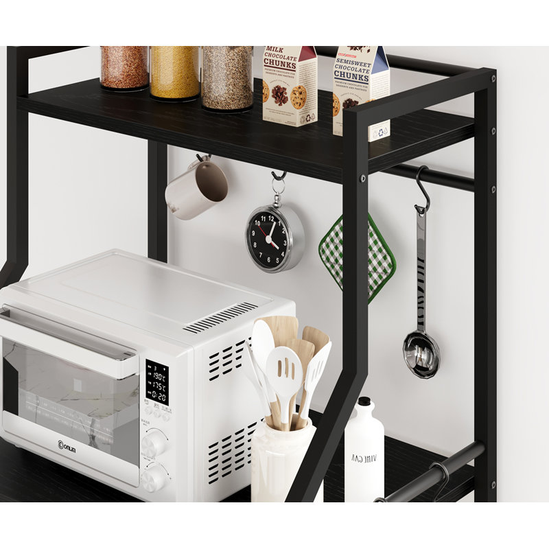 Kitchen Bakers Rack, Microwave Oven Stand With 2 Large Wire Basket, Black