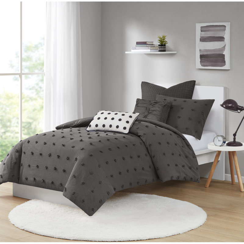 Ensemble d'édredon en jacquard de coton Brooklyn avec taies décoratives européennes et coussins décoratifs, Gris anthracite