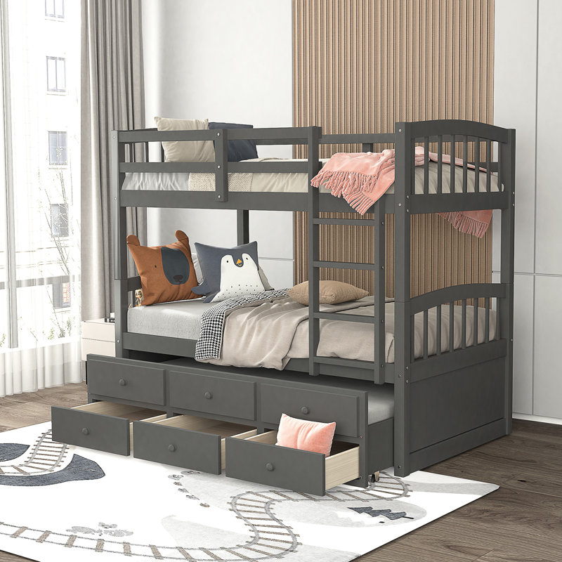 Haileyrose Kids Twin Over Twin Bunk Bed with Trundle, Gray