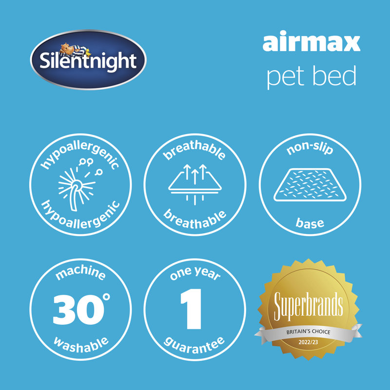 Silentnight Airmax Breathable Pet Bed with reversible cushion, 20cm H x 90cm W x 70cm D