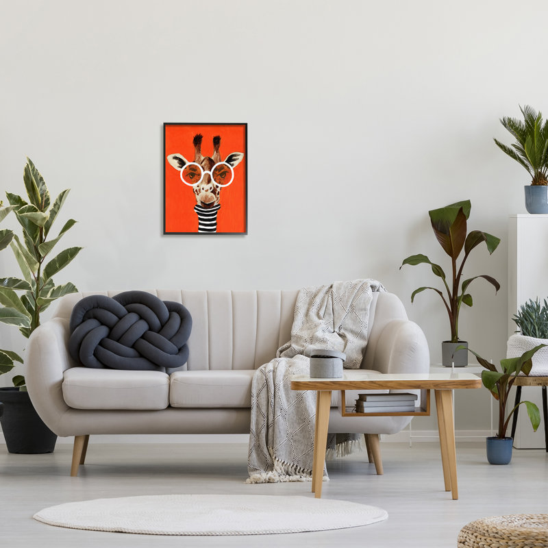 Girafe audacieuse et lunettes, Giclée encadrée noir minuit, H 20 po x l 16 po x P 1,5 po