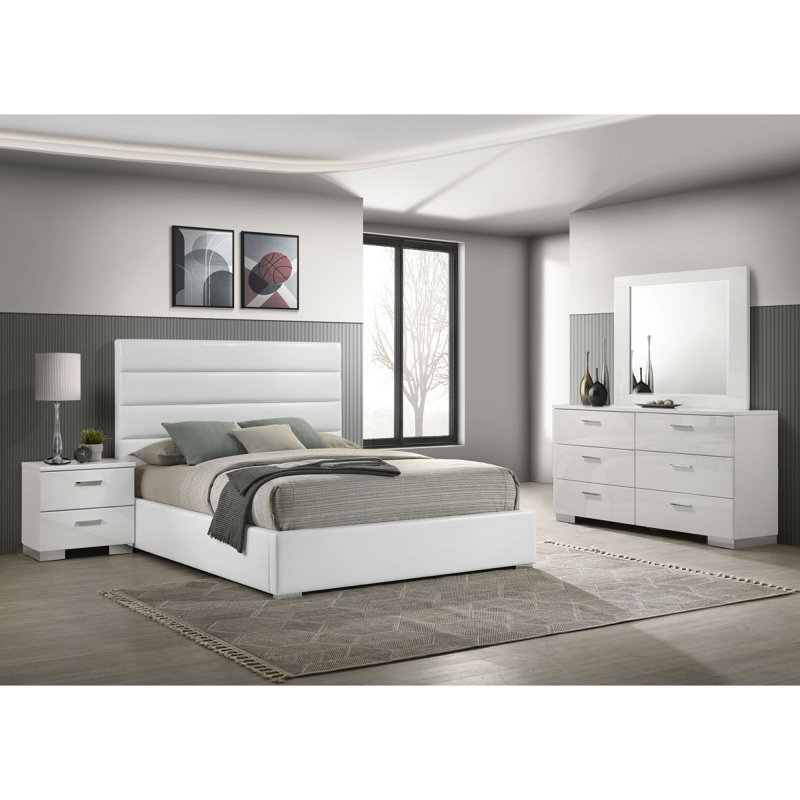 Ensemble de chambre avec très grand lit 4 pièces Dulcey, Ensemble de 4 pièces : lit, table de chevet, comm, Très grand lit