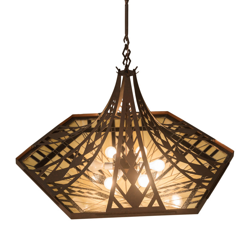 Sonoma 6-Light Rustic Outdoor-Indoor Pendant with Chocolate-Beige Glass