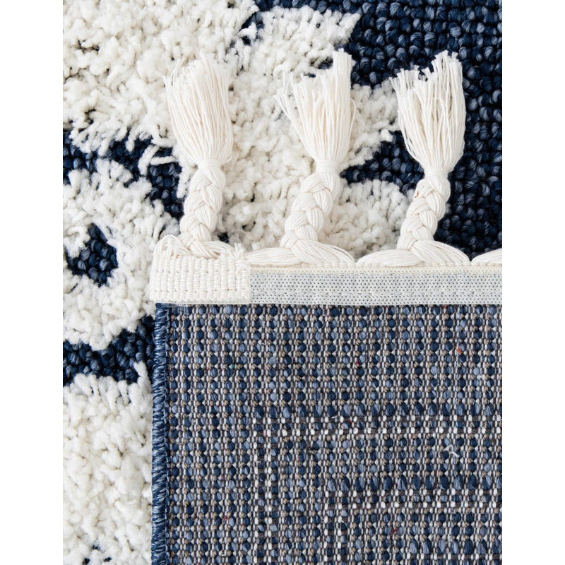 Matsue Geometric Machine Woven Polyester Area Rug in Blue, Runner 2' x 6'1"