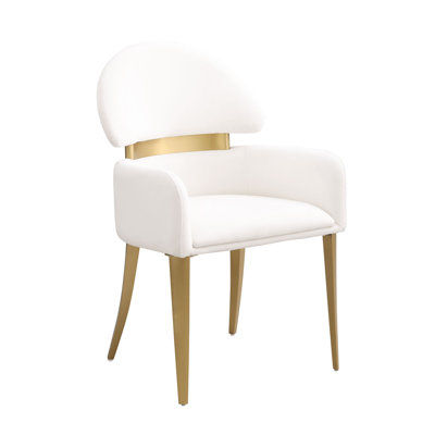 Contemporary 2-Piece Gold Matte Finish Stainless Steel Arm Chairs in White for Dining Room