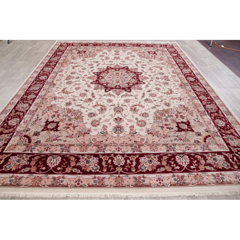 Tapis zone en laine beige/rouge 8 pi x 10 pi 2 po one-of-kind à la main-noué la 2000s Chavarria