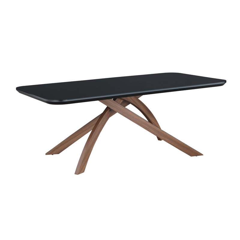 Table de salle à manger avec plateau en verre noir et base entrecroisée