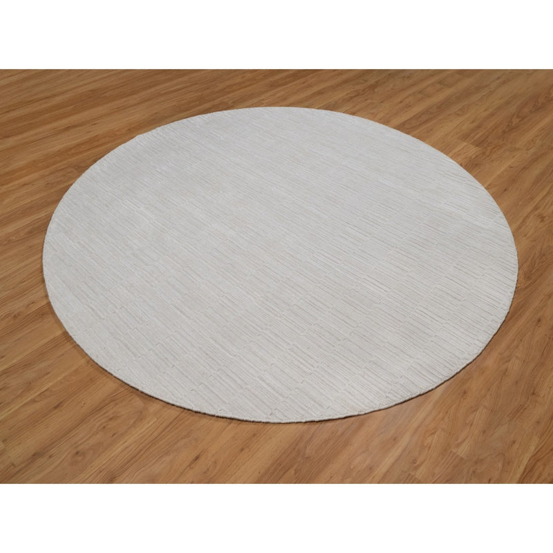 Tapis oriental rond texturé en polyester tissé à la main 8 pi x 8 pi Striee
