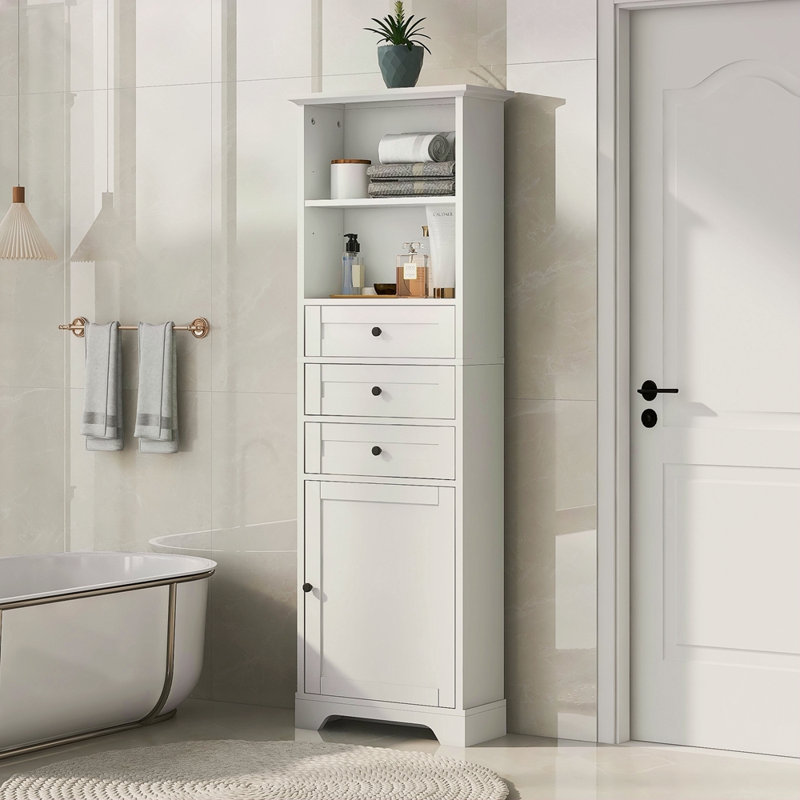 Grande armoire de rangement avec 3 tiroirs et tablettes réglables pour la salle de bain, la cuisine et le salon, panneau de fibres à densité moyenne avec finition peinte