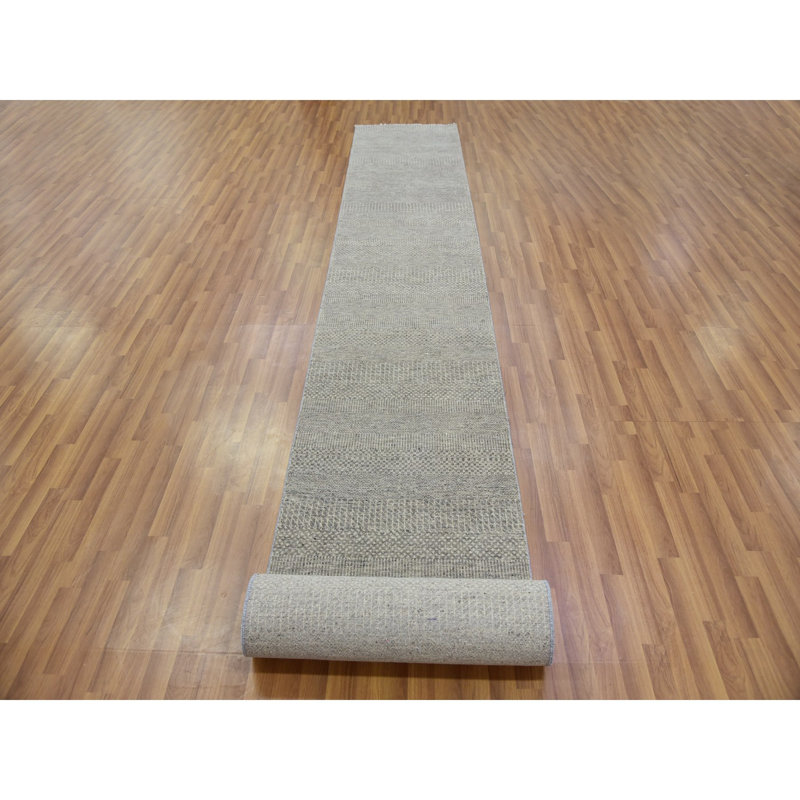 2'5"x18'6" Scorpion Gray Undyed Wool Modern Grass Design Hand Knotted Wide Runner Rug 67E6FBD7D2A248E7B5F5E27968F9BD4F