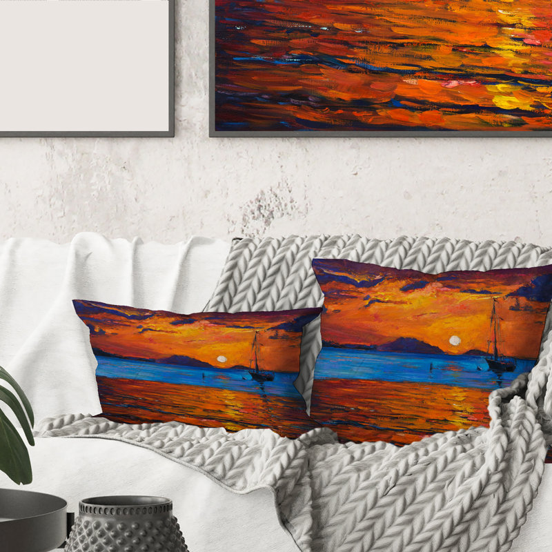 Housse de coussin carré et embarcation Boat pendant le soir, 16" x 16"