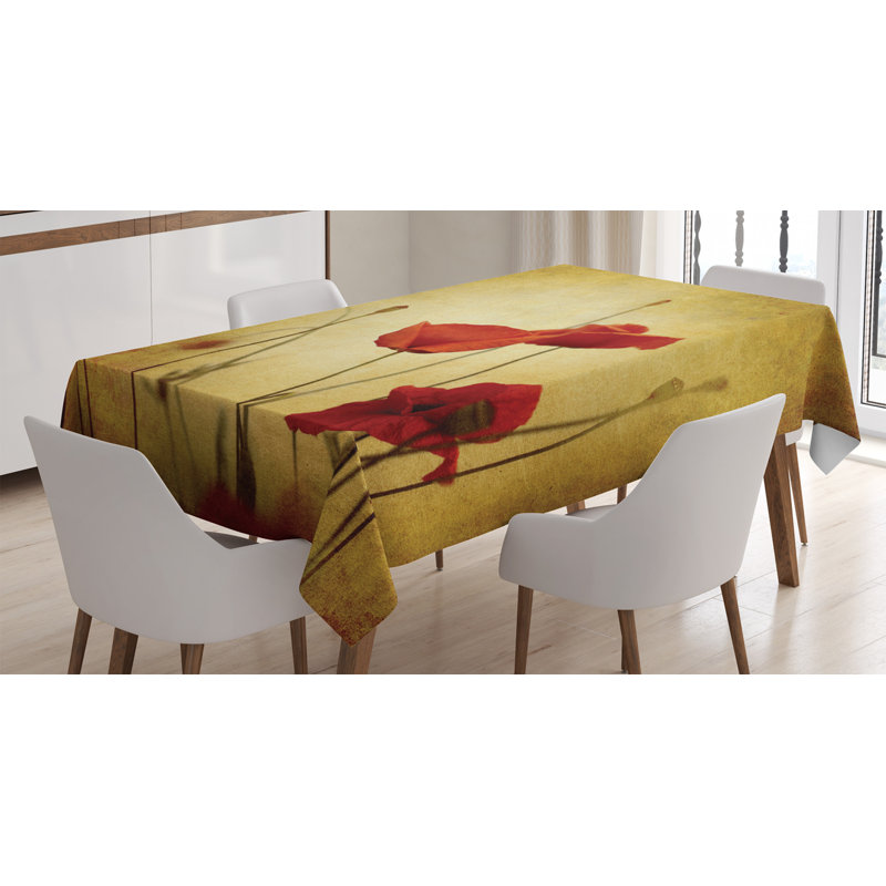 Ambesonne Poppy Tablecloth, Poppies And Flower Buds On Ambient Dark Grunge Background With Retro Effects Bohemian, Rectangular Table Cover For Dining Room Kitchen Decor, 52" X 70", Cream Red
