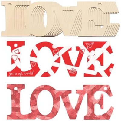 Wooden Love Letter Wood DIY Crafts Cutouts Wooden Love Slices Embellishments Ornaments For Valentine's Day Father's Day Mothers Day Wedding Birthday Party Home Decorations(10PCS)