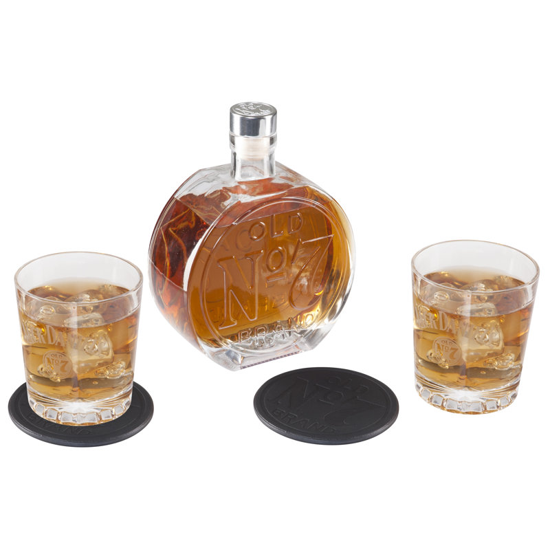 Clear Glass Decanter Set with Two Glasses and Coasters