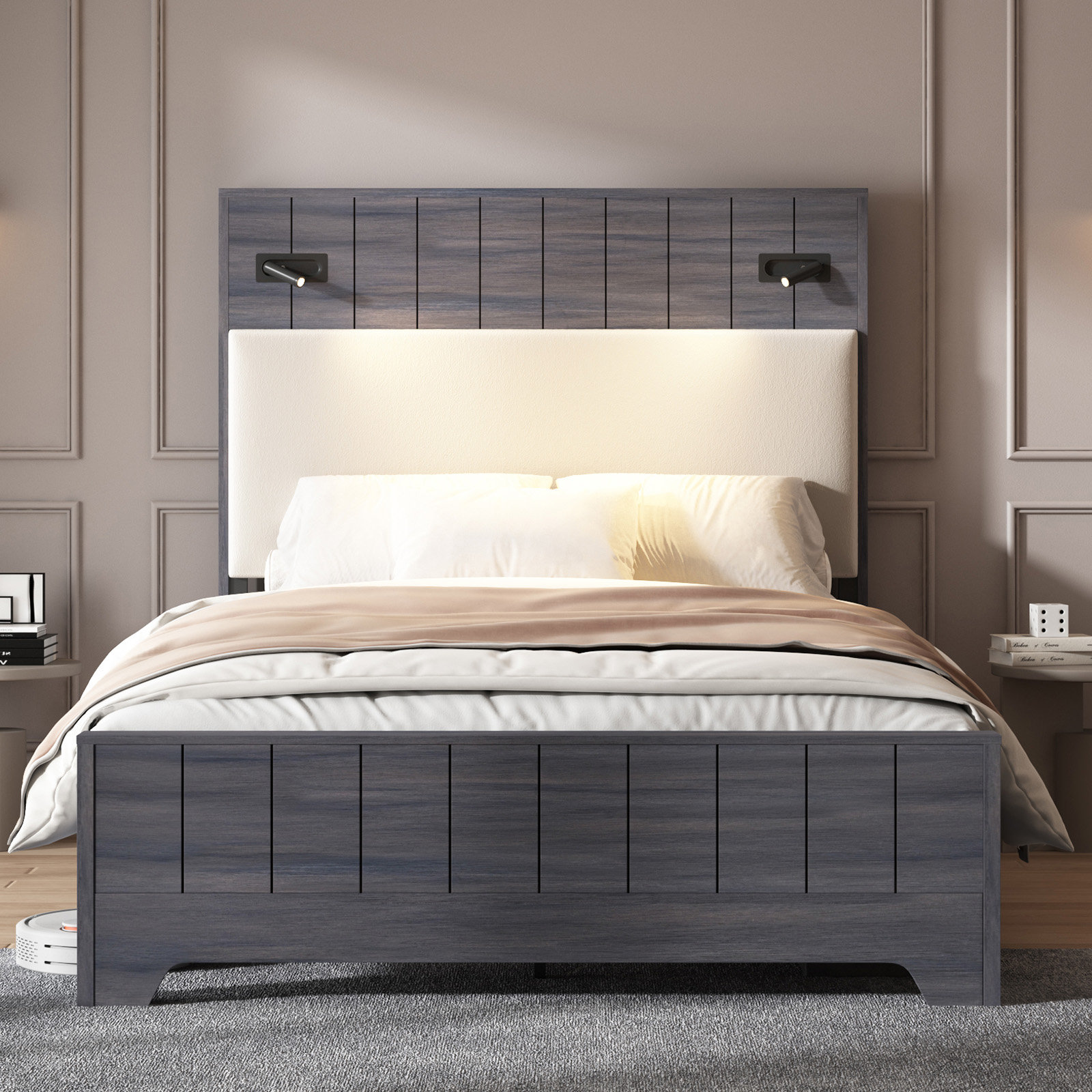 Gracie Oaks 57" Modern Platform Bed Frame, with 2 Reading Lights & Reviews | Wayfair