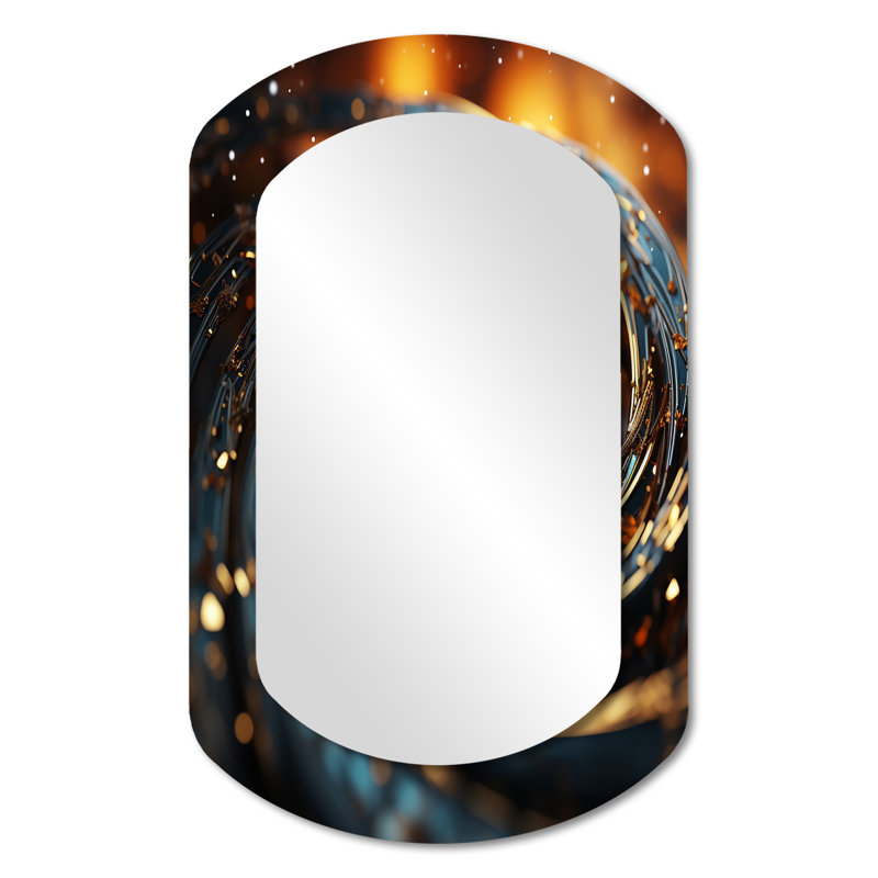Maynor Gold and green hypnotic abstract spiral  III - Abstract Spirals Cylinder Decorative Wall Mirror, Gold Asymmetrical Large Mirror, Printed Metal Art