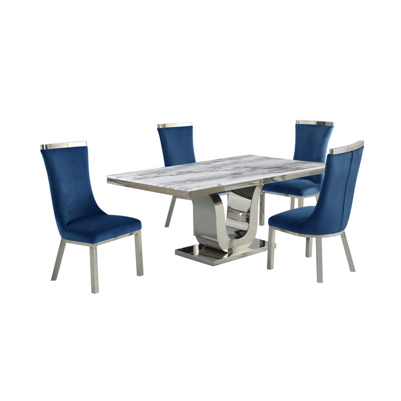 Ensemble repas pour 4 personnes Cayley, Bleu marine, 5 morceaux