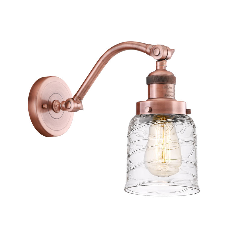 Bell - 1 Light 5" Sconce, Antique Copper, Clear Deco Swirl, 60 Watt Vintage Incandescent Bulb