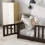 Lit double, plancher avec clôture et porte, plancher en bois d'hévéa avec garde-corps de sécurité-446716911-446716910