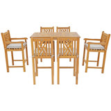 Outdoor 7 - Piece Teak Bistro Set with Cushions