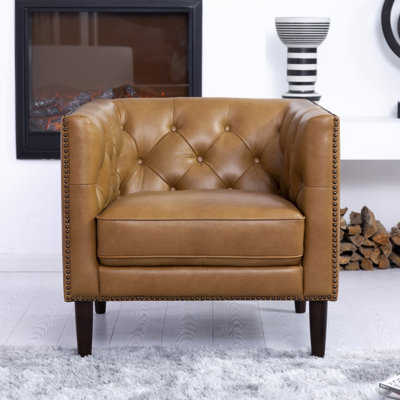 Woodford Genuine Leather Chesterfield Accent Chair