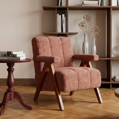  Mid Century Solid Wood Accent Chair Chenille Upholstered Armchair