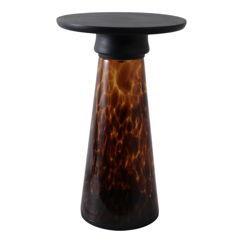Glass & Marble Accent Table with Tapered Base Modern Side Table for Living Room, Bedroom, Office & Home Decor 20" Brown.