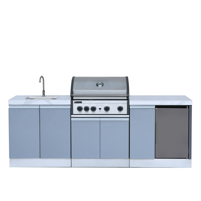 Prokan Bespoke 94" 5B - 3 Modular Outdoor Kitchen In Gray Glass Panels