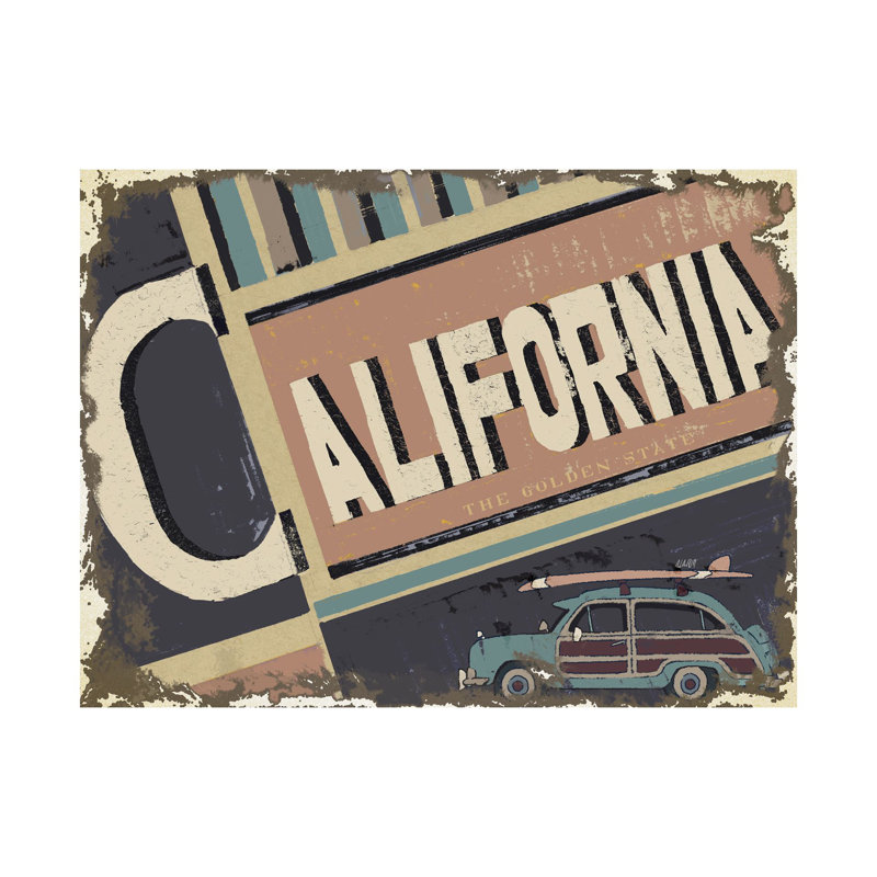 Toile texturée embellie à la main «California» par alarme, H 45 po x l 60 po x P 3 po